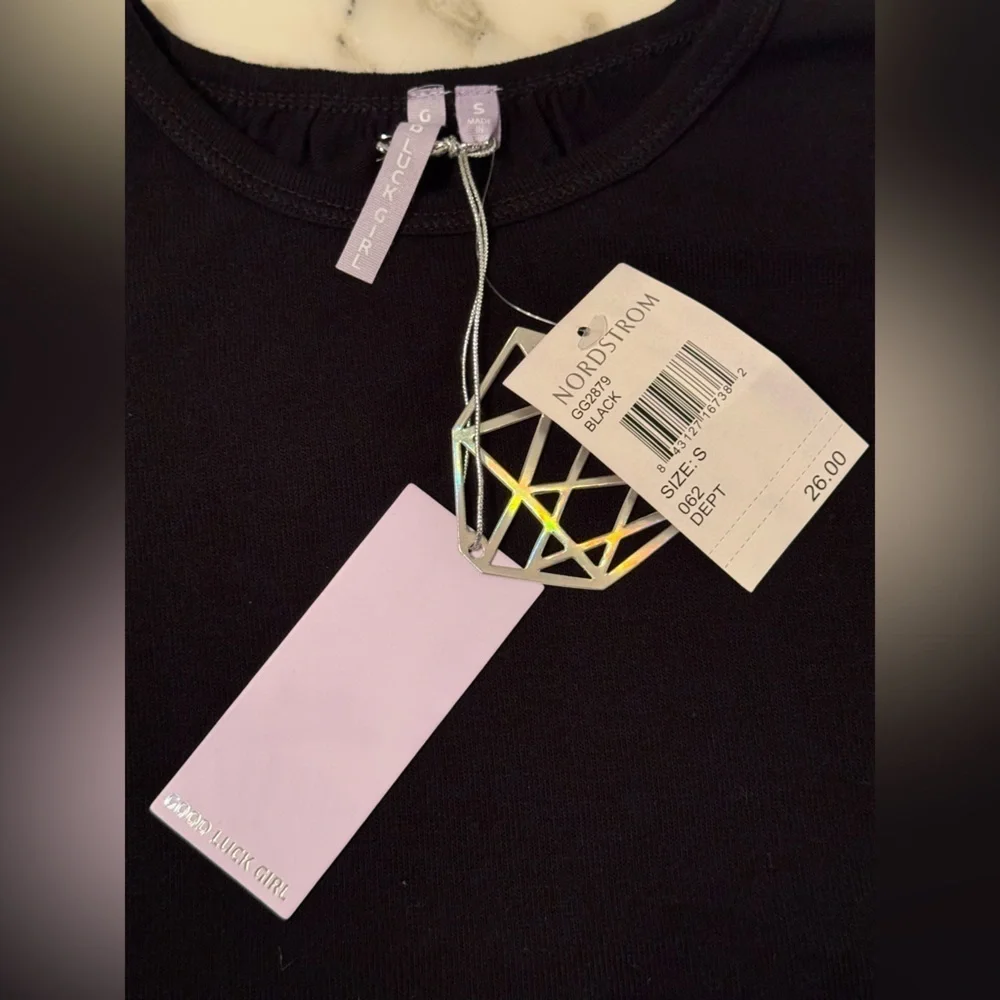 NWT Good Luck Girl Black Peplum Tee | Size Small | Soft & Stylish Everyday Top